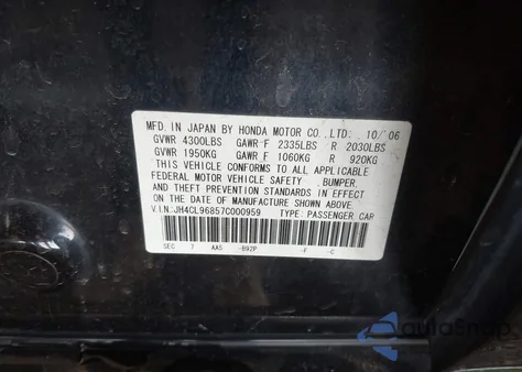 2007 Acura Tsx z USA, uszkodzony, nr VIN JH4CL96857C000959